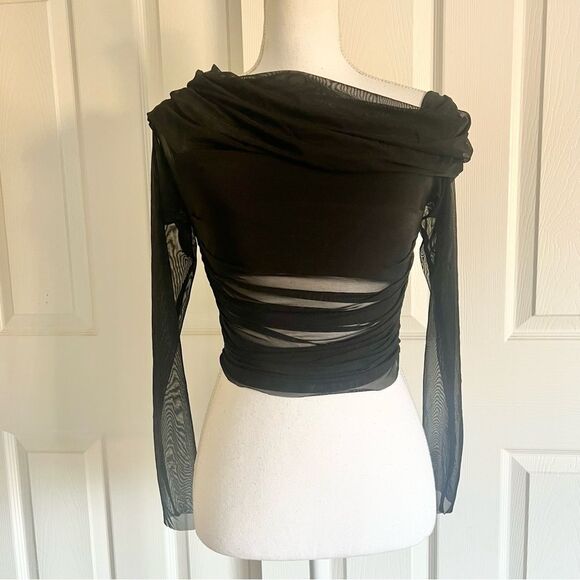 Alice + Olivia Off Shoulder Mesh Isadola Top Medium Black NEW MSRP $275 - Picture 3 of 9